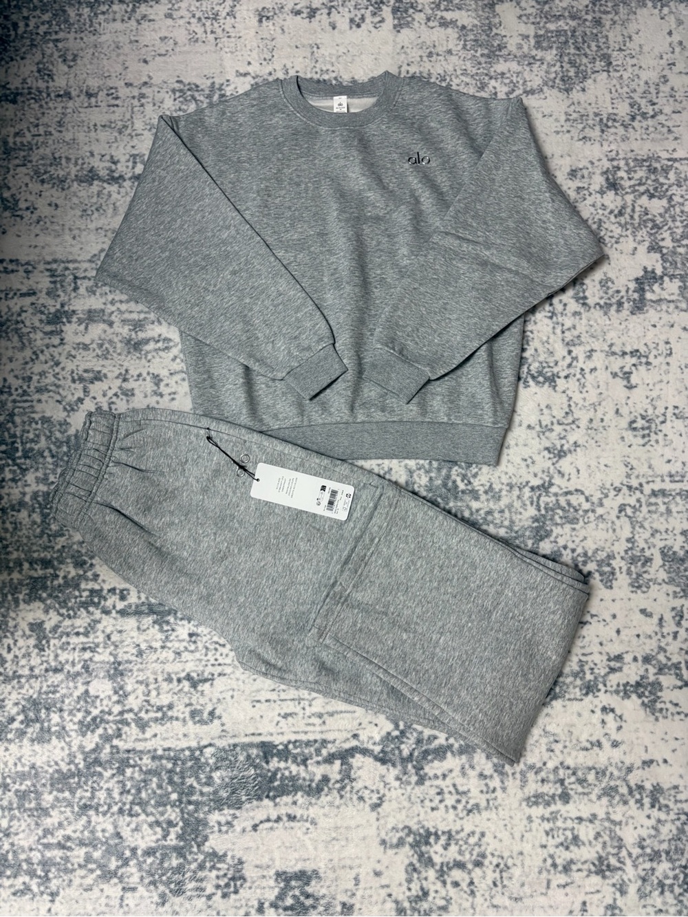 Alo Black Grey Crewneck Set Large
